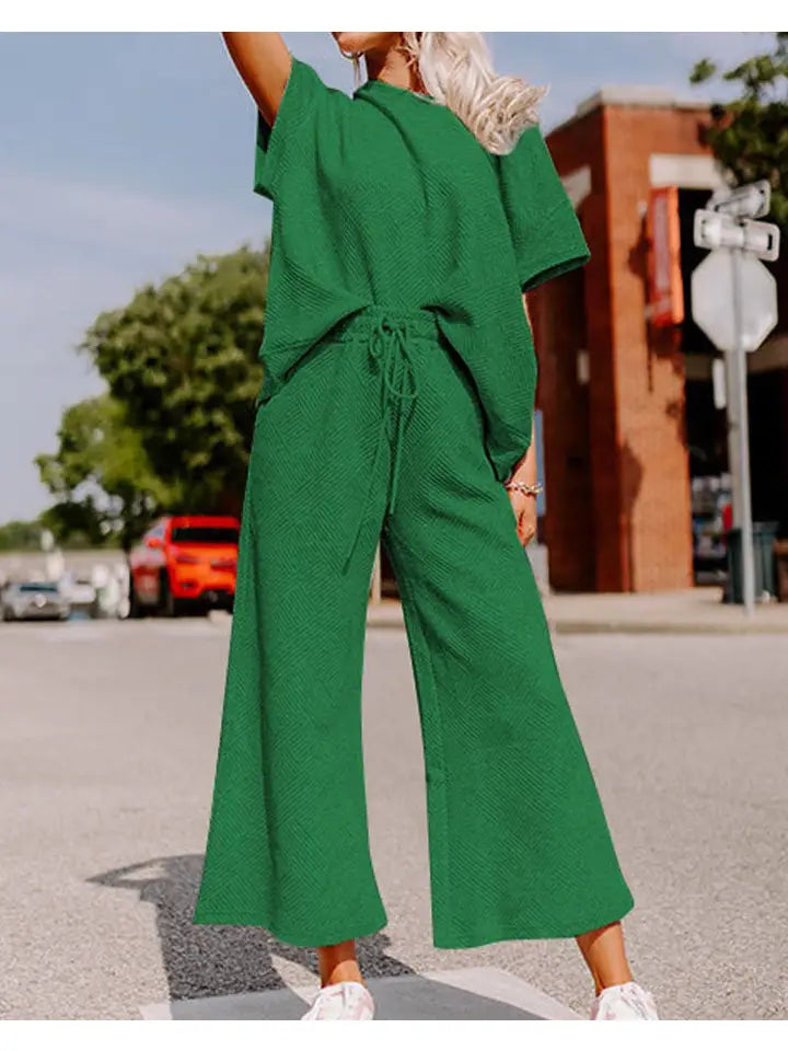 Kelly Green Textured Top & Pants Set