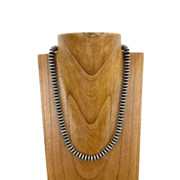 21" 10mm Roundel Silver Navajo Pearl Bead Necklace