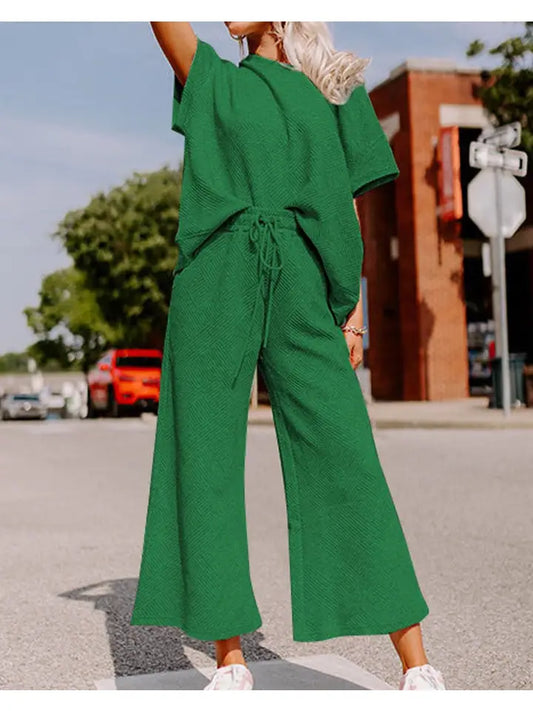 Kelly Green Textured Top & Pants Set