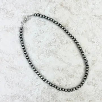 18" 6mm Silver Navajo Pearl Bead Necklace