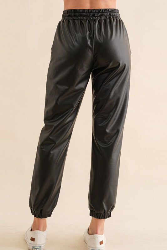 Black Faux Leather Joggers