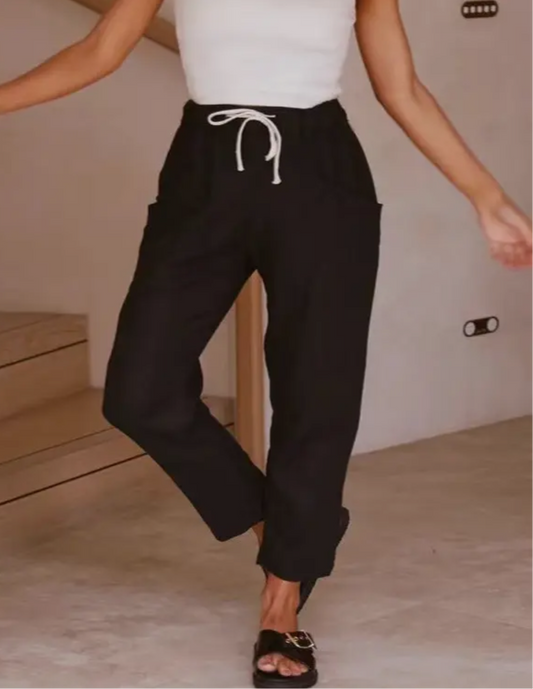 Black Linen Joggers
