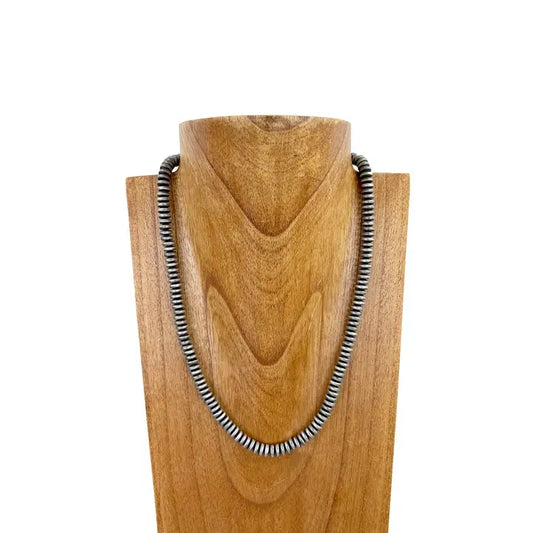 21" 8mm Roundel Silver Navajo Pearl Bead Necklace