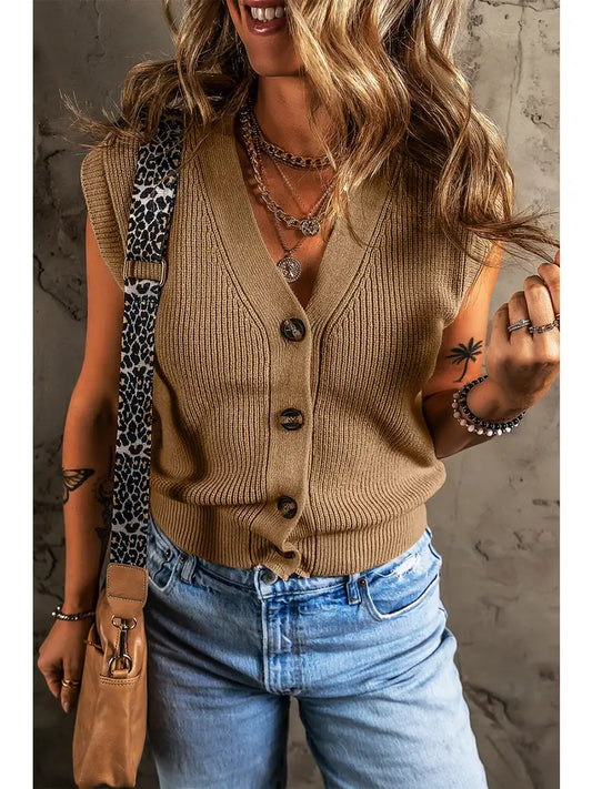 Buttoned V-Neck Sweater Vest