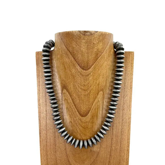 21" 15mm roundel Silver Navajo Pearl Bead Necklace