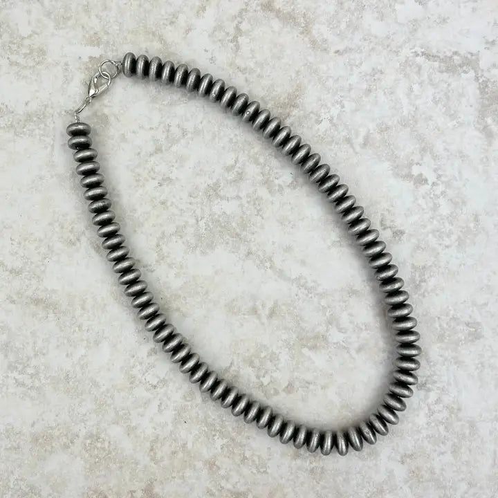 16inch 10mm Roundel Silver Navajo Pearl Bead Necklace