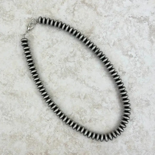 16inch 10mm Roundel Silver Navajo Pearl Bead Necklace