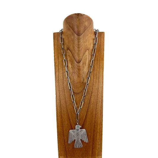 Big Silver Paper Clip Chain with Thunderbird Pendant