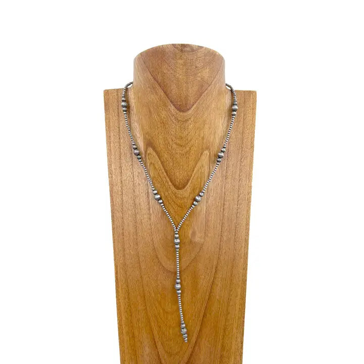 20" Silver Navajo Pearl Lariat Necklace