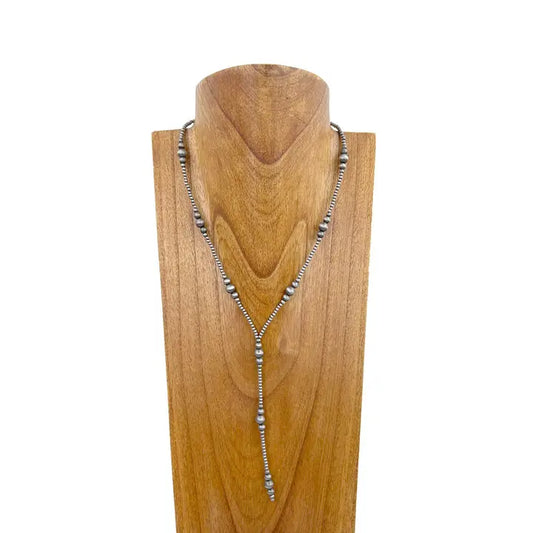 20" Silver Navajo Pearl Lariat Necklace