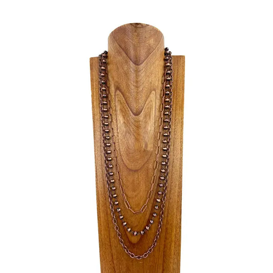 Copper 3 Layer Metal Chain with Navajo Pearl