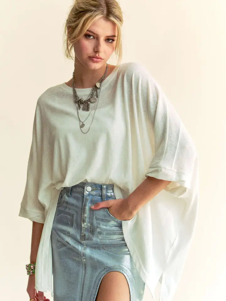 Solid Drop Shoulder Batwing Sleeve Top