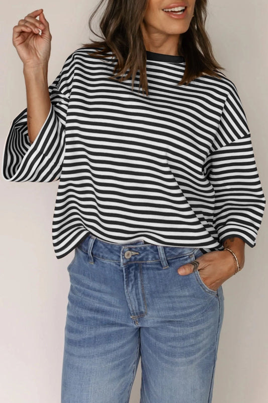 Black Stripe Bowknot Top
