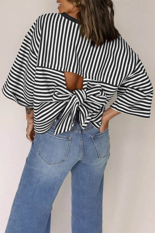 Black Stripe Bowknot Top
