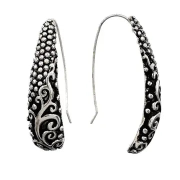Western Silver Long Hook Earrings