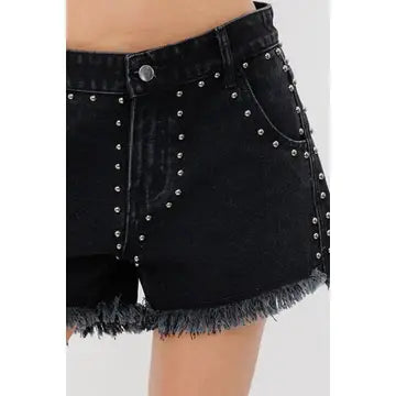 Denim Shorts with Metal Studs