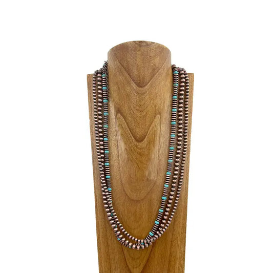 31" Copper Navajo Pearl with Blue Turquoise Stone Beads