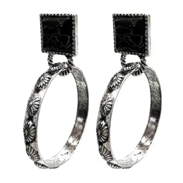 Square Stone Stud Hoop Earrings