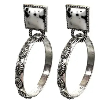 Square Stone Stud Hoop Earrings
