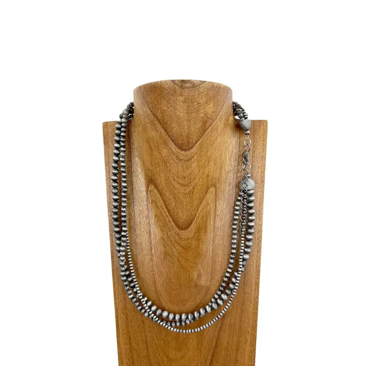 24 Inches 3 layers silver Navajo pearl beads Necklace