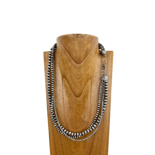 24 Inches 3 layers silver Navajo pearl beads Necklace