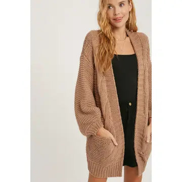 Chunky Cable Lantern Sleeve Cardigan
