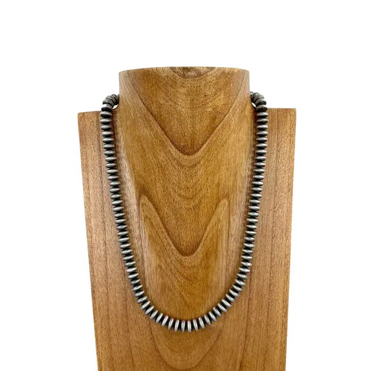 21" 10mm Roundel Silver Navajo Pearl Bead Necklace