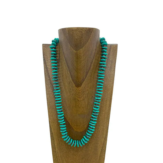 24" Flat Green Turquoise Stone with Brown Sequin Beads Necklace