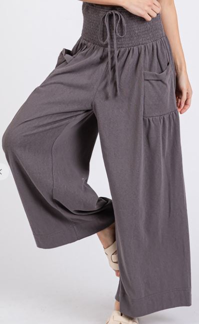 Relaxed Wide-Leg Smocked Pants
